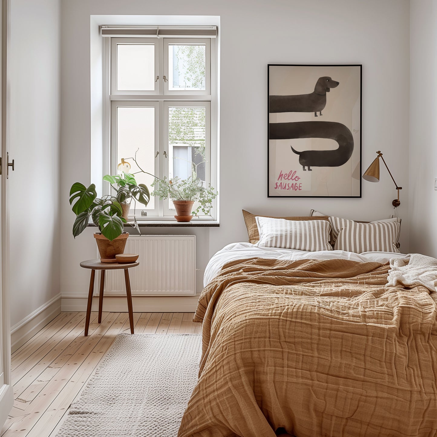 Black Sausage Dog Print - Wall art print - Hello Sausage Poster - Cute Gift for black dachshund dog owner - Kitchen Home decor presents