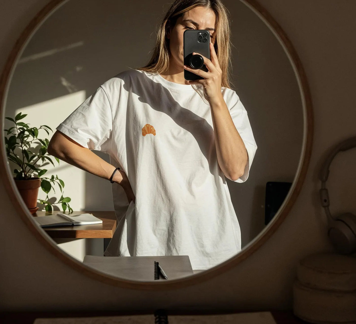 Croissant Tshirt embroidered white t-shirt with Croissant - Plain T with croissant design Retro Vintage tees, french food inspired fun gifts