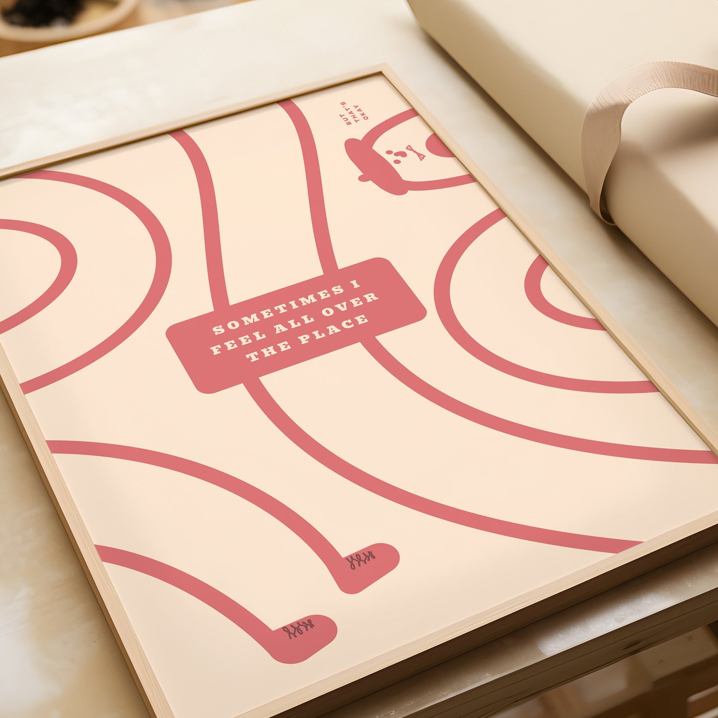 Mental Health Print, Sometimes I feel all over the place but that's fine. Wellness poster gift for office or friend, motivational quotes