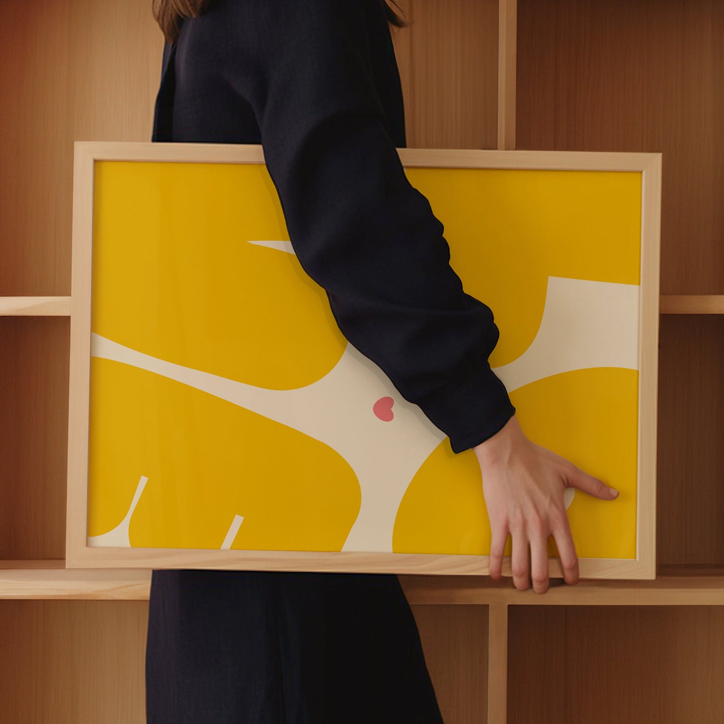 Yellow LOVE Typography wall art Print: Retro Heart Poster, Mid-Century Modern Art Bold kitchen or bedroom poster, valentines gift