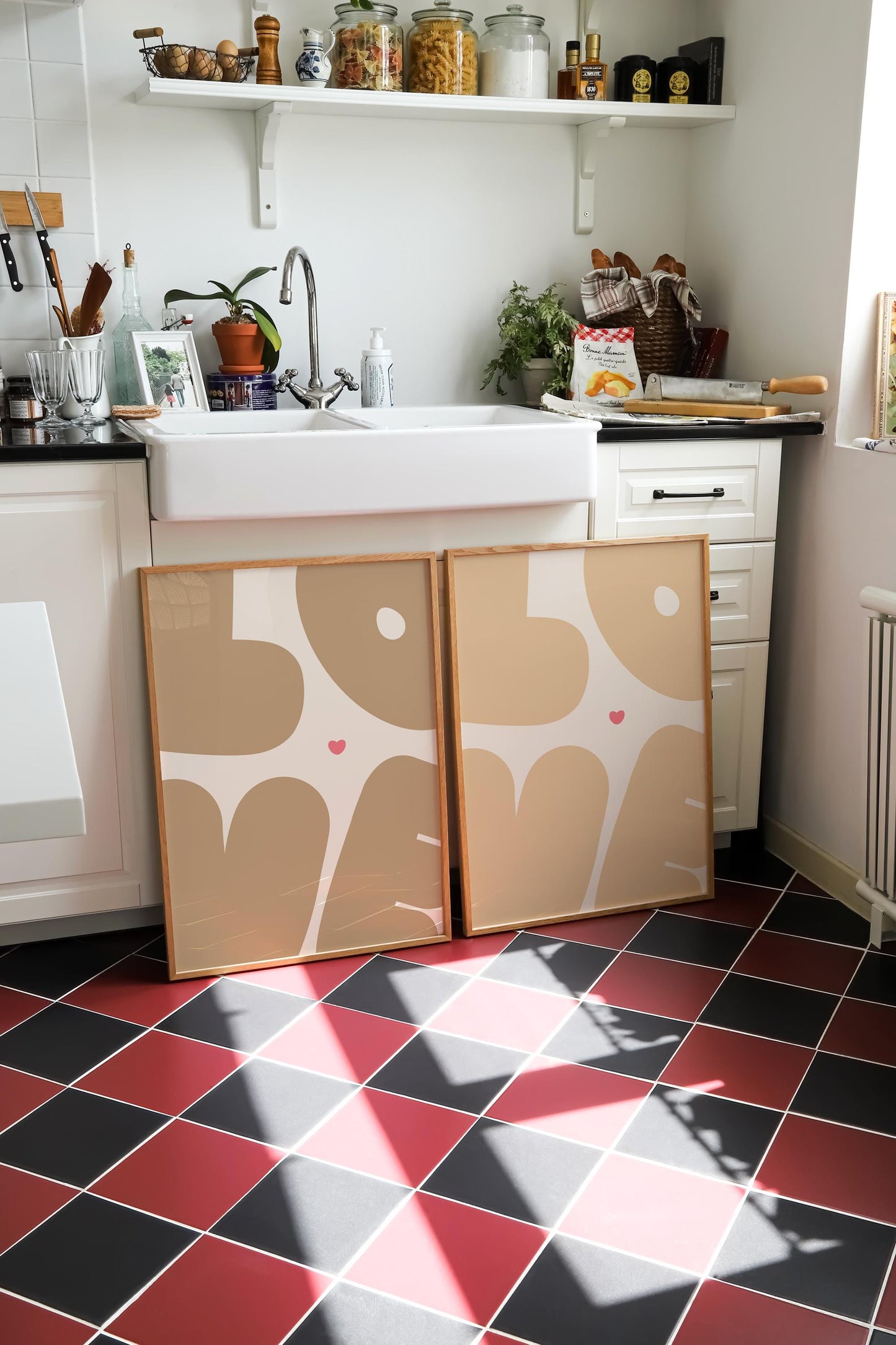 Love Kitchen Wall Art Nutmeg Beige Print Poster Heart Home Decor Gift for Living room, Dorm, Bedroom, Quote Muted colour home decor posters