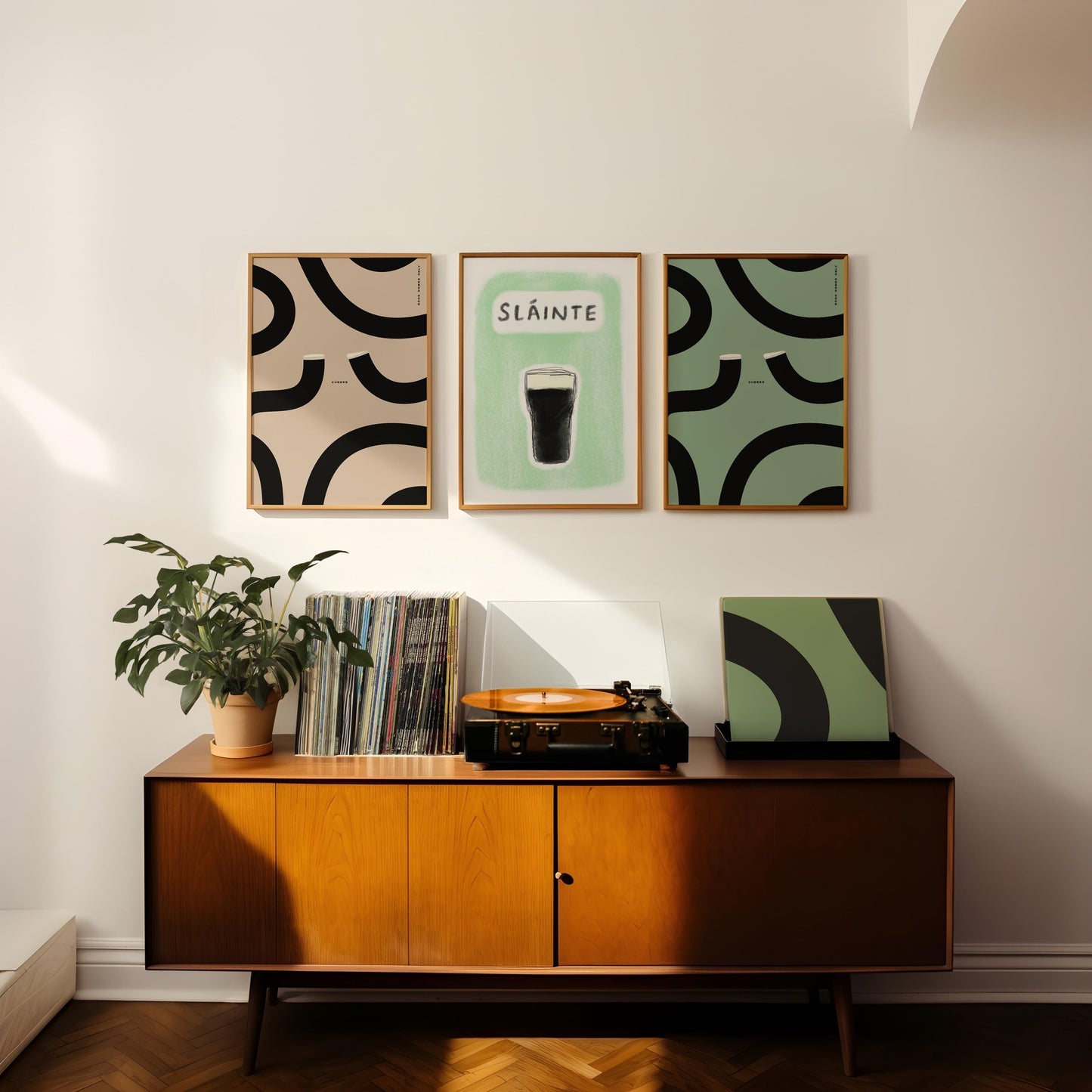 Guinness Print Hand Drawn for Home Bar or Man Cave Valentine Gift for Guinness drinker, Green, Wall Art, Dublin Irish, Split the G, Sláinte