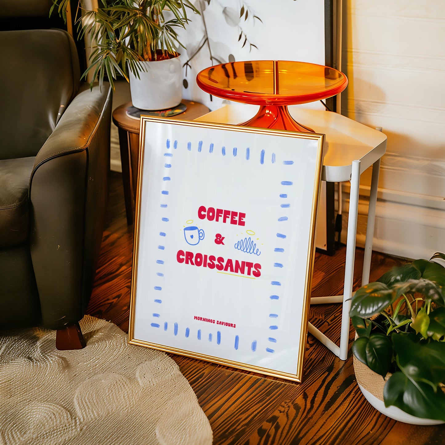 Coffee and Croissant Print: Retro Kitchen Wall Art