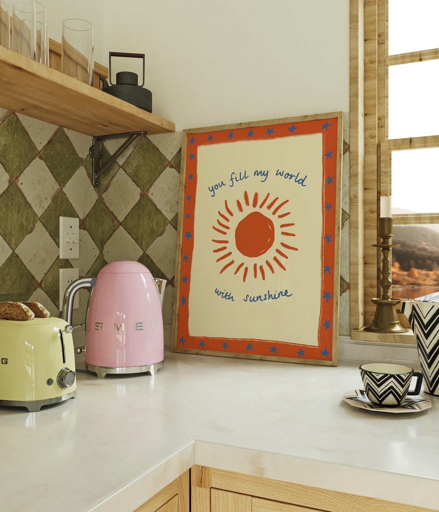 You fill my world with sunshine Print - Orange and Blue Art - home decor - Cute Valentines Gift - Presents for her - Bedroom Poster