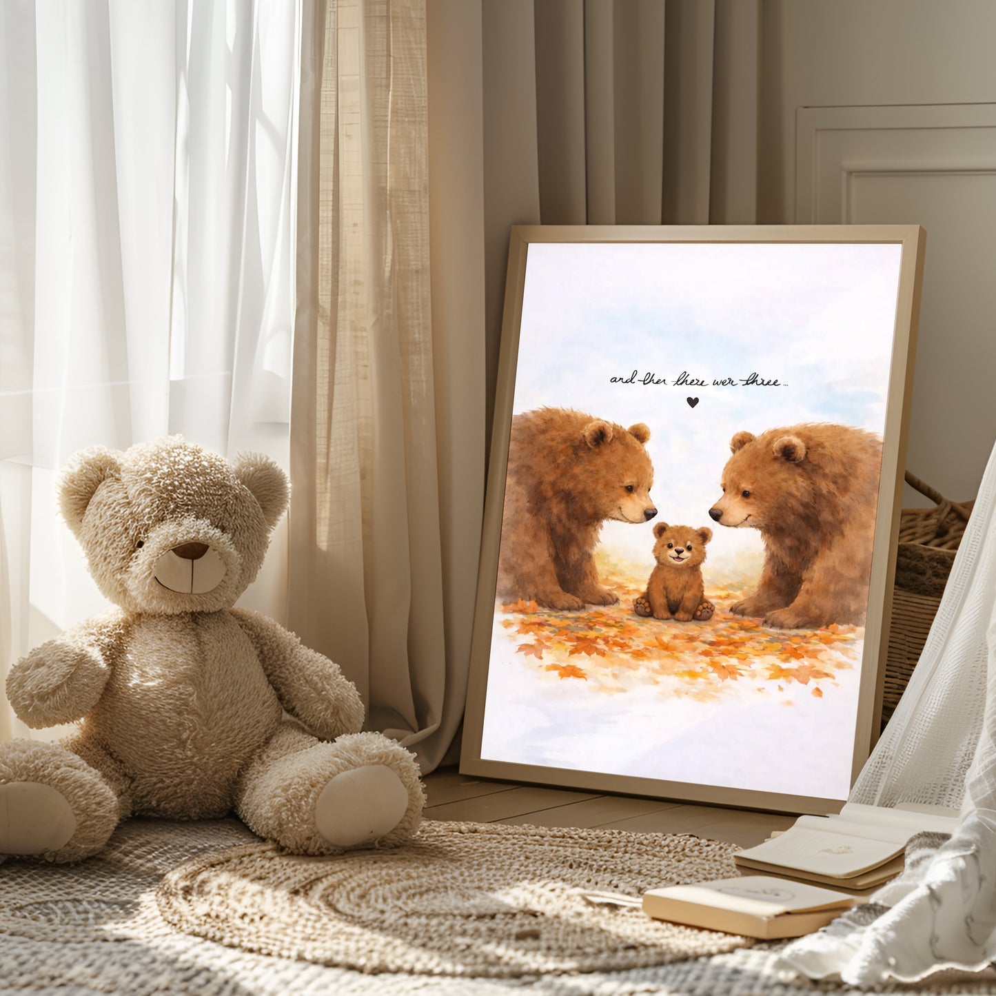New Born Baby Print Gift With Bears "And then there were Three" Children's Room Poster Art