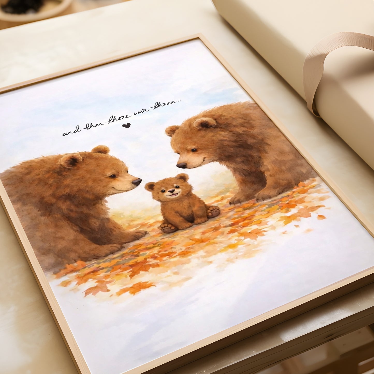New Born Baby Print Gift With Bears "And then there were Three" Children's Room Poster Art