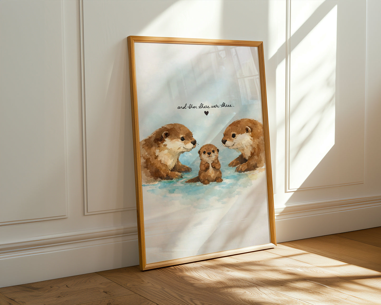 New Born Baby Print Gift With Otters "And then there were Three"