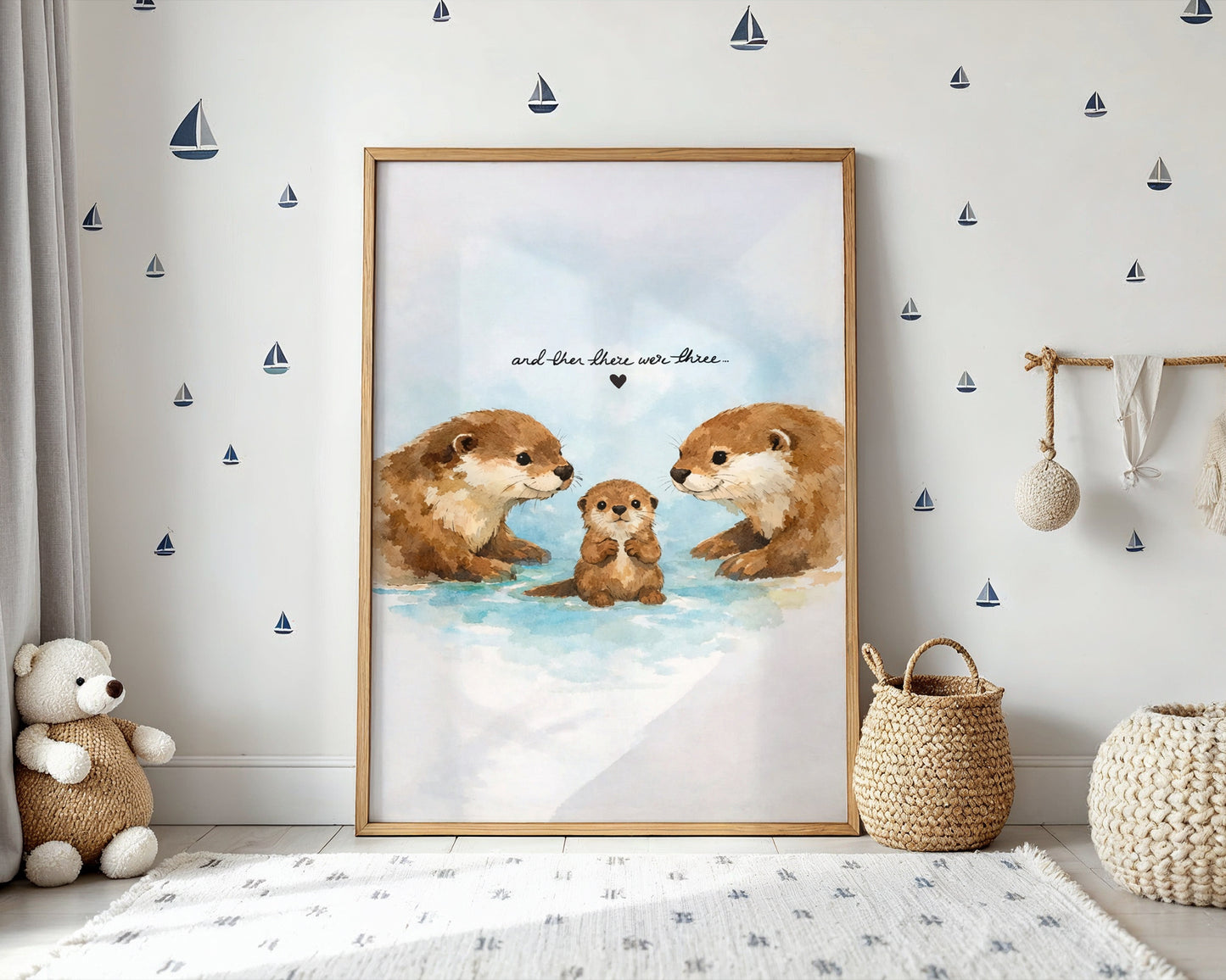 New Born Baby Print Gift With Otters "And then there were Three"