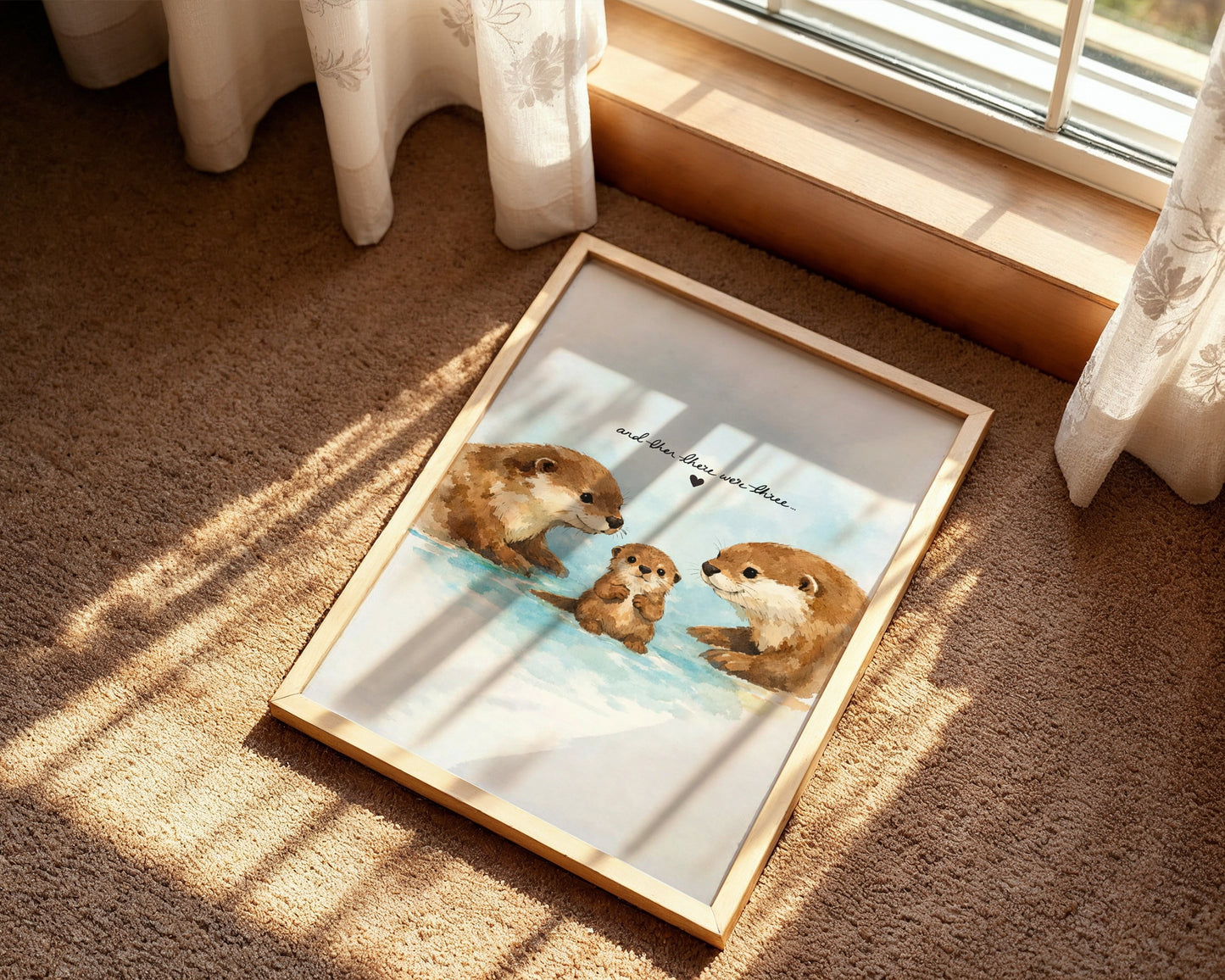 New Born Baby Print Gift With Otters "And then there were Three"