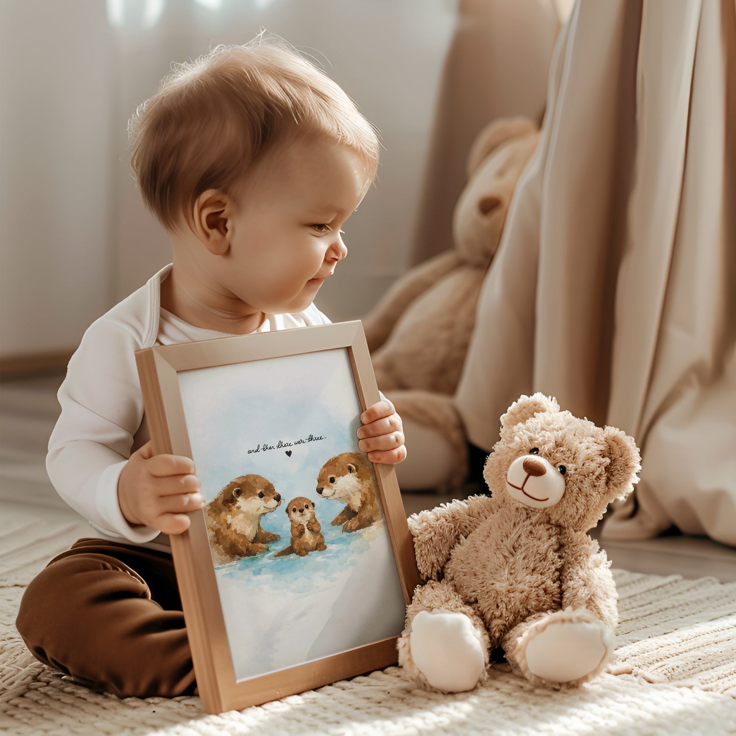 New Born Baby Print Gift With Otters "And then there were Three"