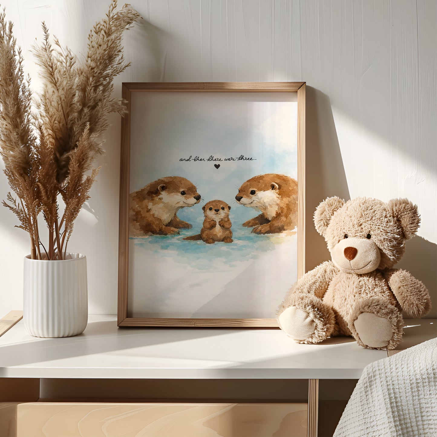 New Born Baby Print Gift With Otters "And then there were Three"