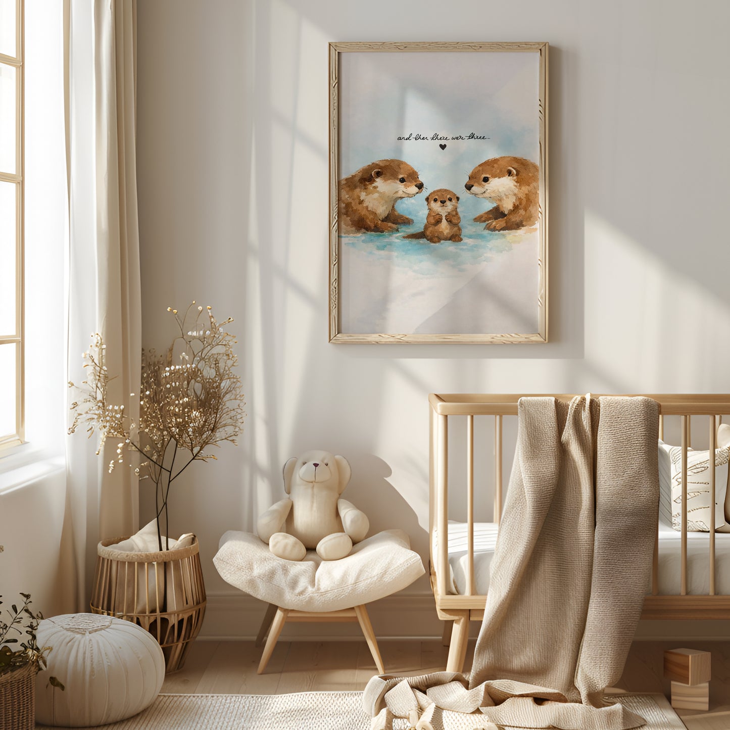 New Born Baby Print Gift With Otters "And then there were Three"