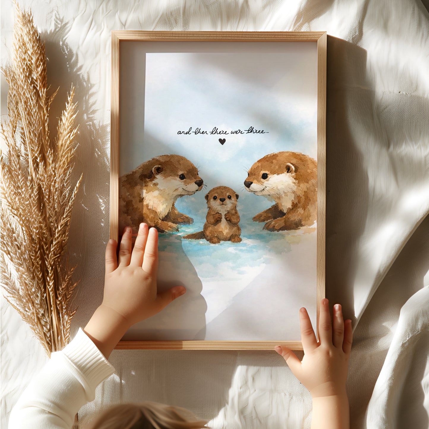 New Born Baby Print Gift With Otters "And then there were Three"