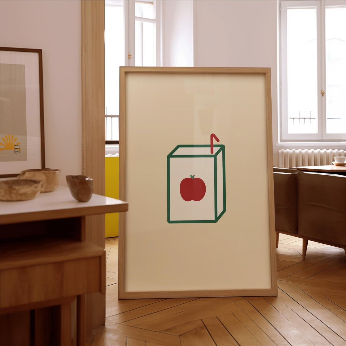 Apple Juice Carton Illustration Print Poster - By Jay - Retro, Kitchen, Children's Nursery gift for child's room