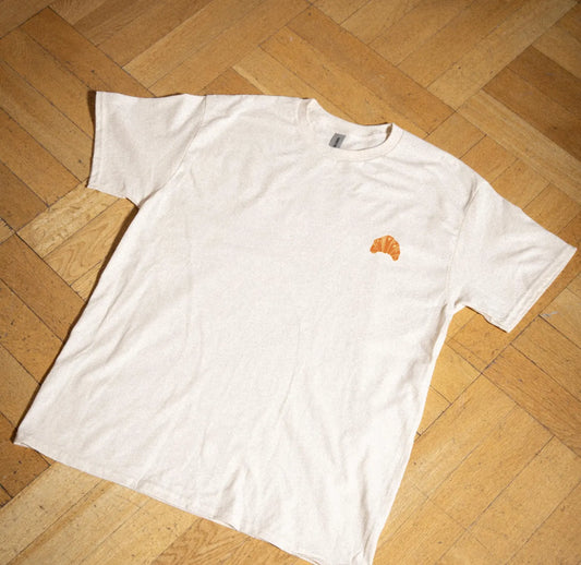 Croissant Tshirt embroidered white t-shirt with Croissant - Plain T with croissant design Retro Vintage tees, french food inspired fun gifts