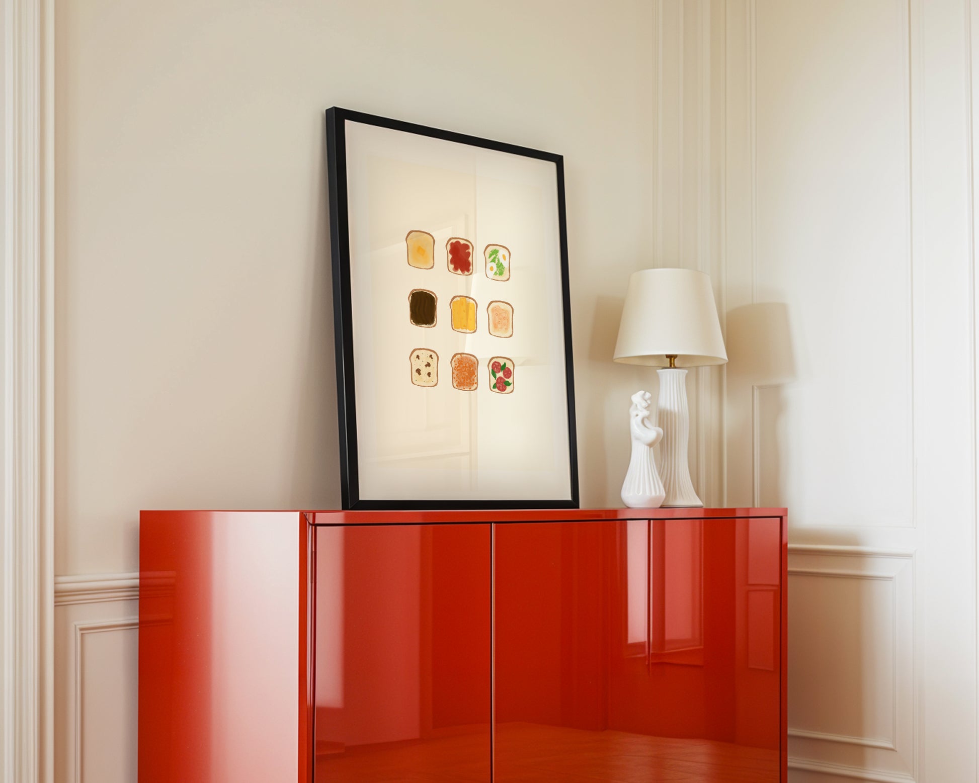 Beige Ems Toast Menu with white lamp