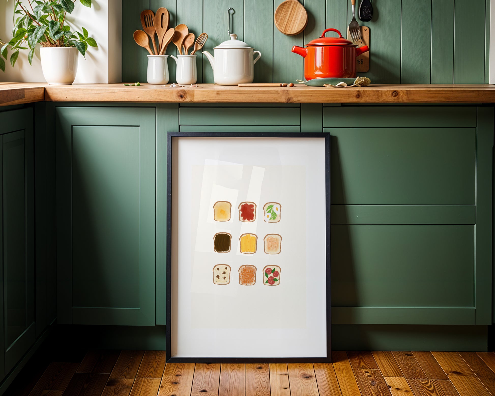 Beige Ems Toast Menu on green background