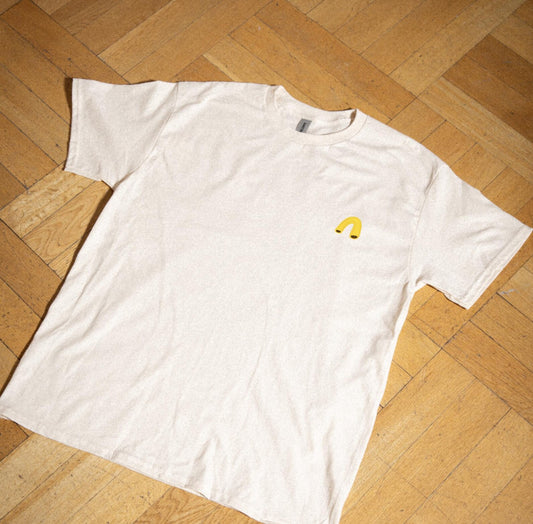 Macaroni Pasta logo embroidered white t-shirt - Tee shirt with embroidered pasta design on chest Retro Vintage tshirt food inspired fun gift