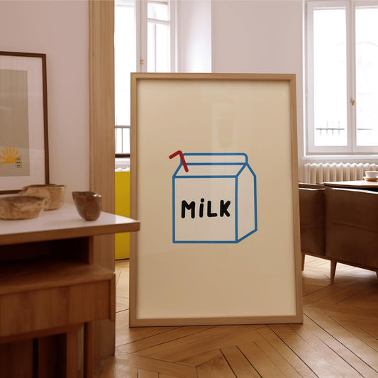 Milk Carton Illustration Print Poster - By Jay - Retro, Kitchen, Children's Nursery gift for child's room