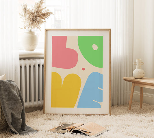 Colourful Love Typography Wall Art Print