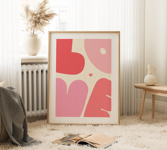 Pink two tone Love Typography Wall Art Print