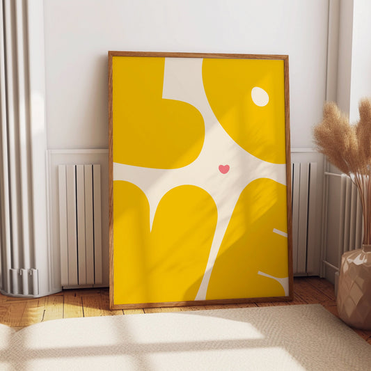 Yellow LOVE Typography wall art Print: Retro Heart Poster, Mid-Century Modern Art Bold kitchen or bedroom poster, valentines gift