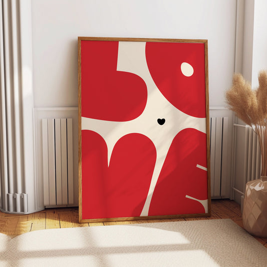Red Love Heart Print Bedroom Wall Art Retro Heart Home Decor for Kitchen, living room, romantic Mid century vintage poster Valentines gifts