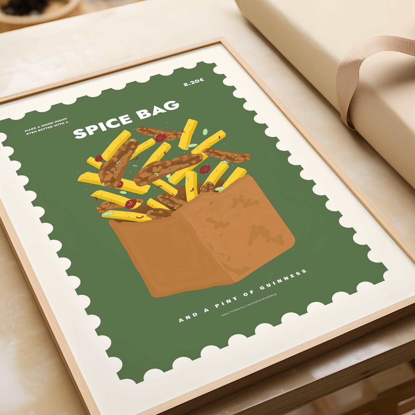 Spice bag and Guinness Irish Dublin late night delicacy wall art print