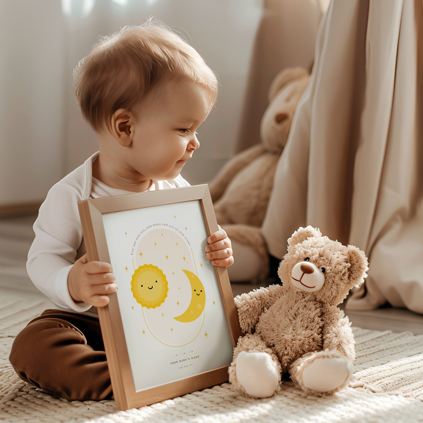 Nursery room prints for new born and toddler with sun star and moon