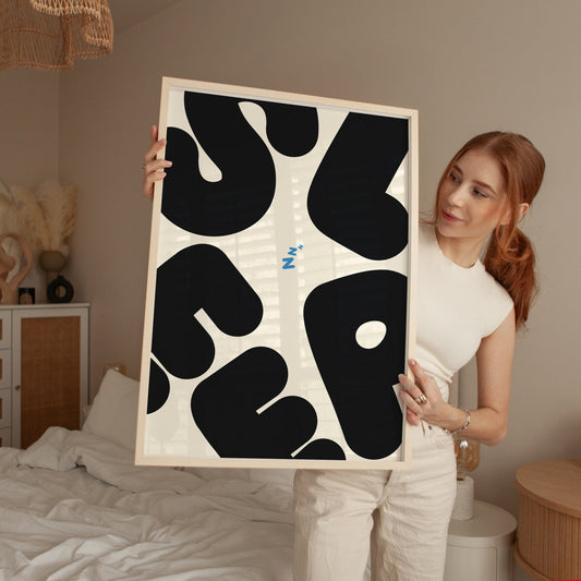 Sleep Bedroom Wall Art Print Large Typography black white and blue home decor dorm poster or gift for a sleepy friend bedroom illustrations
