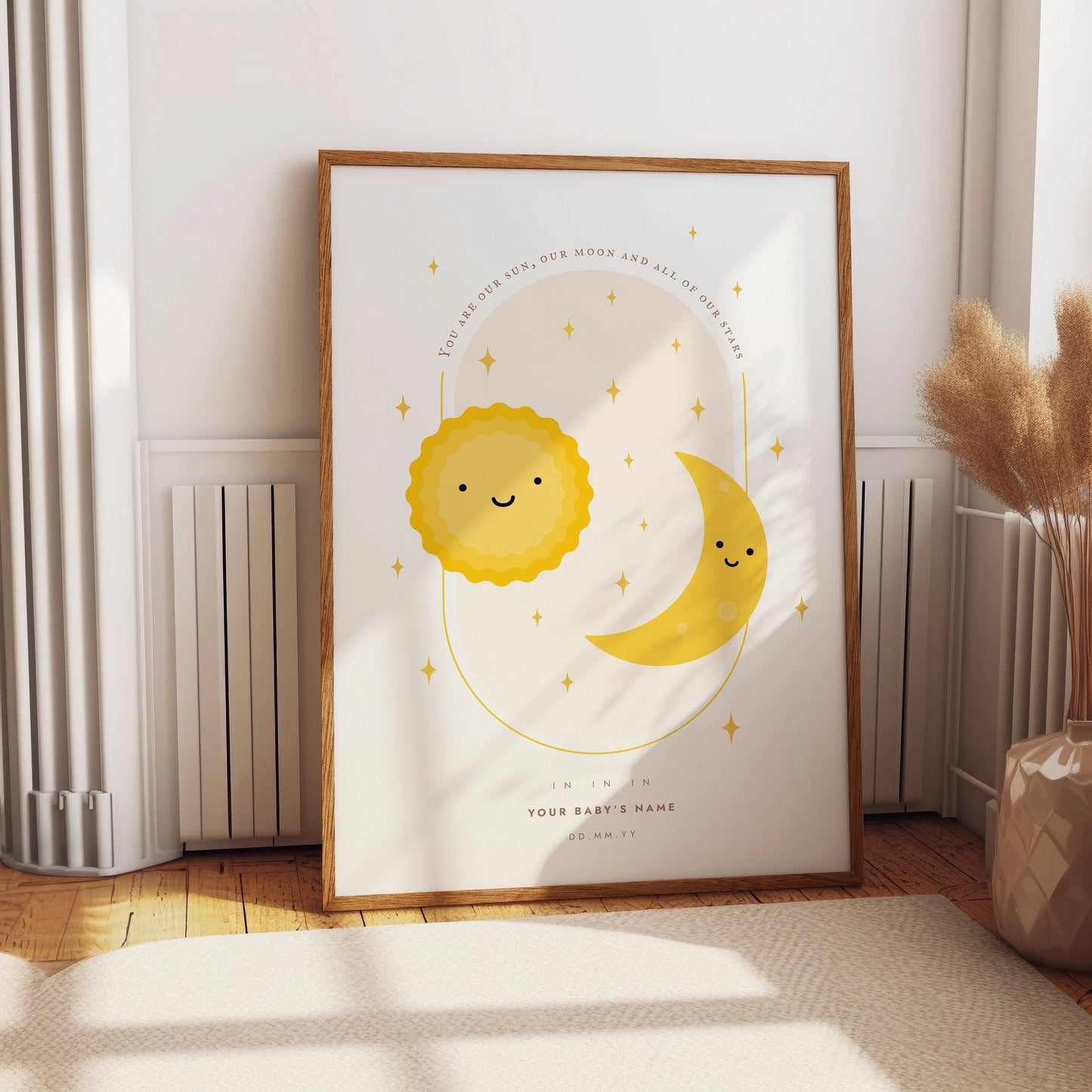 Nursery room prints for new born and toddler with sun star and moon