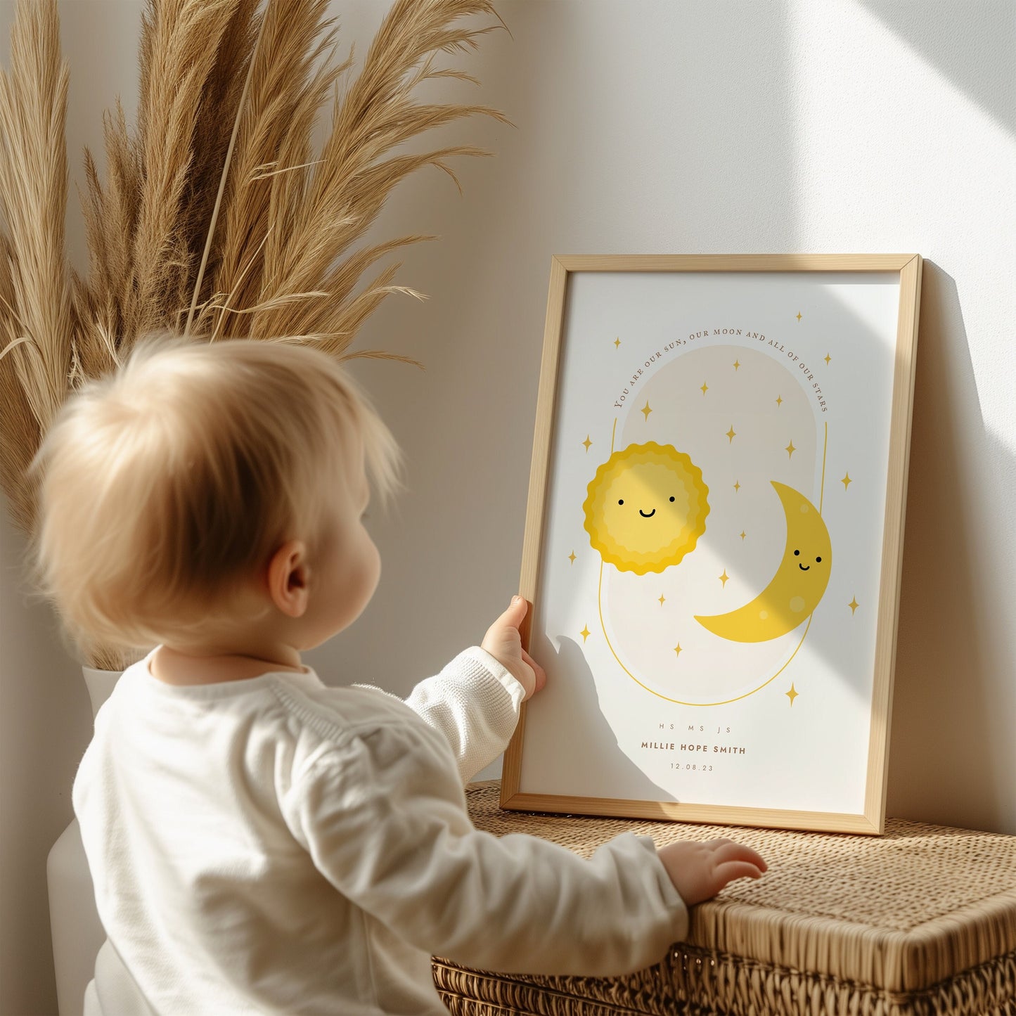 Nursery room prints for new born and toddler with sun star and moon