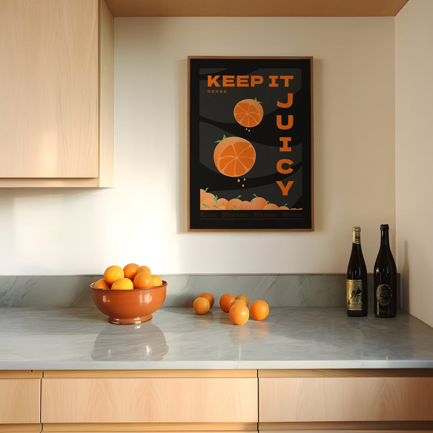 Keep it juicy orange cocktail home bar wall art print in black