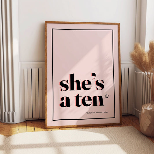 She's a 10 but steals clothes wall art print