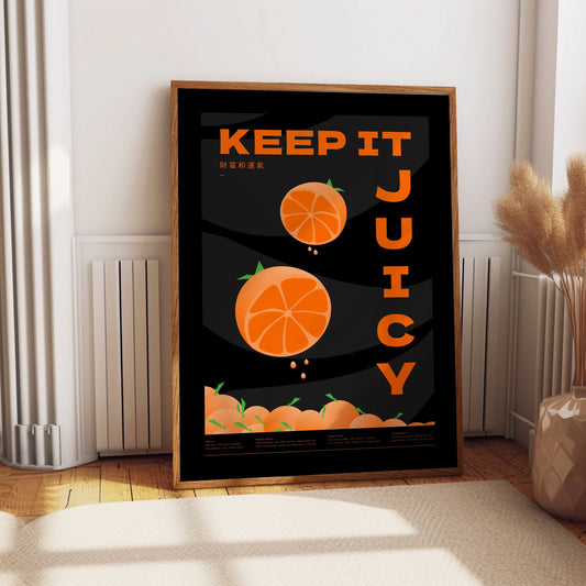 Keep it juicy orange cocktail home bar wall art print in black