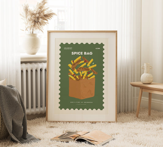 Spice bag and Guinness Irish Dublin late night delicacy wall art print