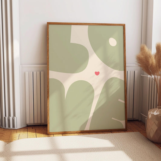 Sage Green Colour Love Heart Print Kitchen Wall Art Poster Home Decor Gift for Living room, Dorm, Bedroom, Quote home decor Valentines Gifts