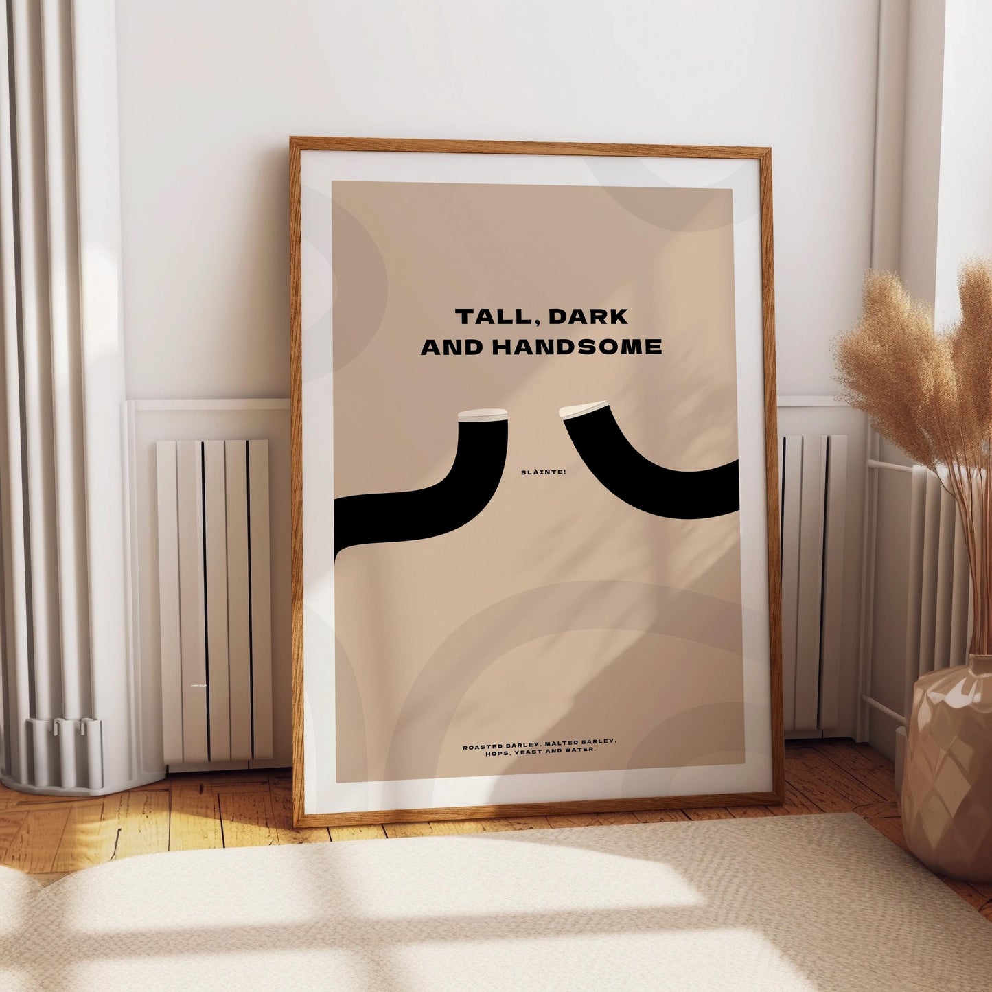 Guinness Print for Home Bar or Man Cave Christmas Gift for Guinness drinker, Beige, Wall Art, Dublin Irish Tall dark and handsome funny gift