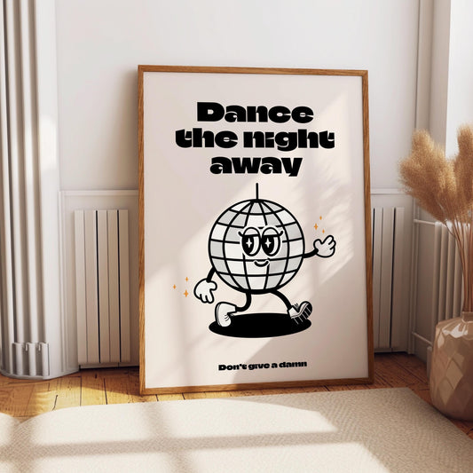 Retro Disco Ball Print: Dua Lipa Lyrics, Dancing Character Poster Kitchen Wall art Print