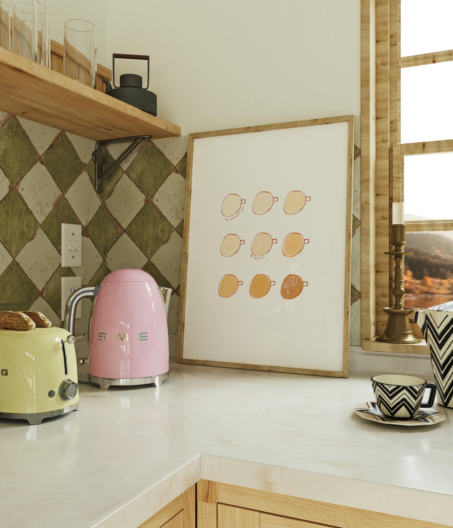 Cup of Tea Wall Art Print - You're my Favourite Cup of Tea Message - Cafe Kitchen Print Decor Tea Colour Chart Poster - Valentines day gift