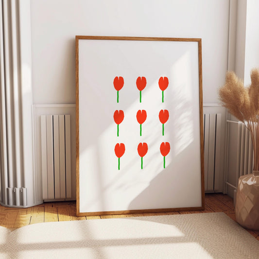 Red Tulip Print: Minimalist Floral Home Decor, Valentine's Gift