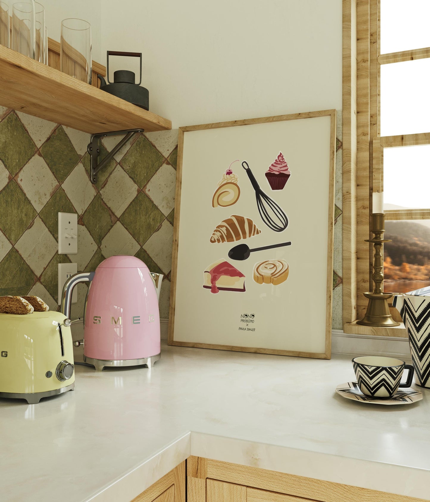 Kitchen wall art print with cakes and sweet treats