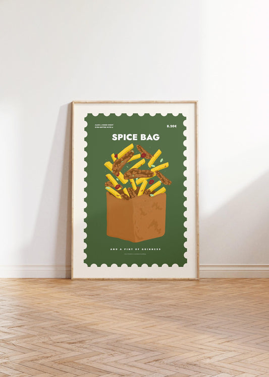 Spice Bag Irish Print, Dublin Inspired Food wall art Poster with Chicken and Chips Spice bag gift for him or her this Valentines