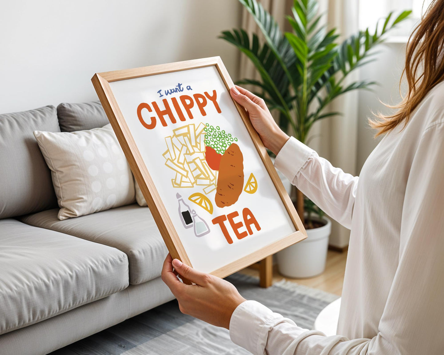 women holding I Want a Chippy Tea Print
