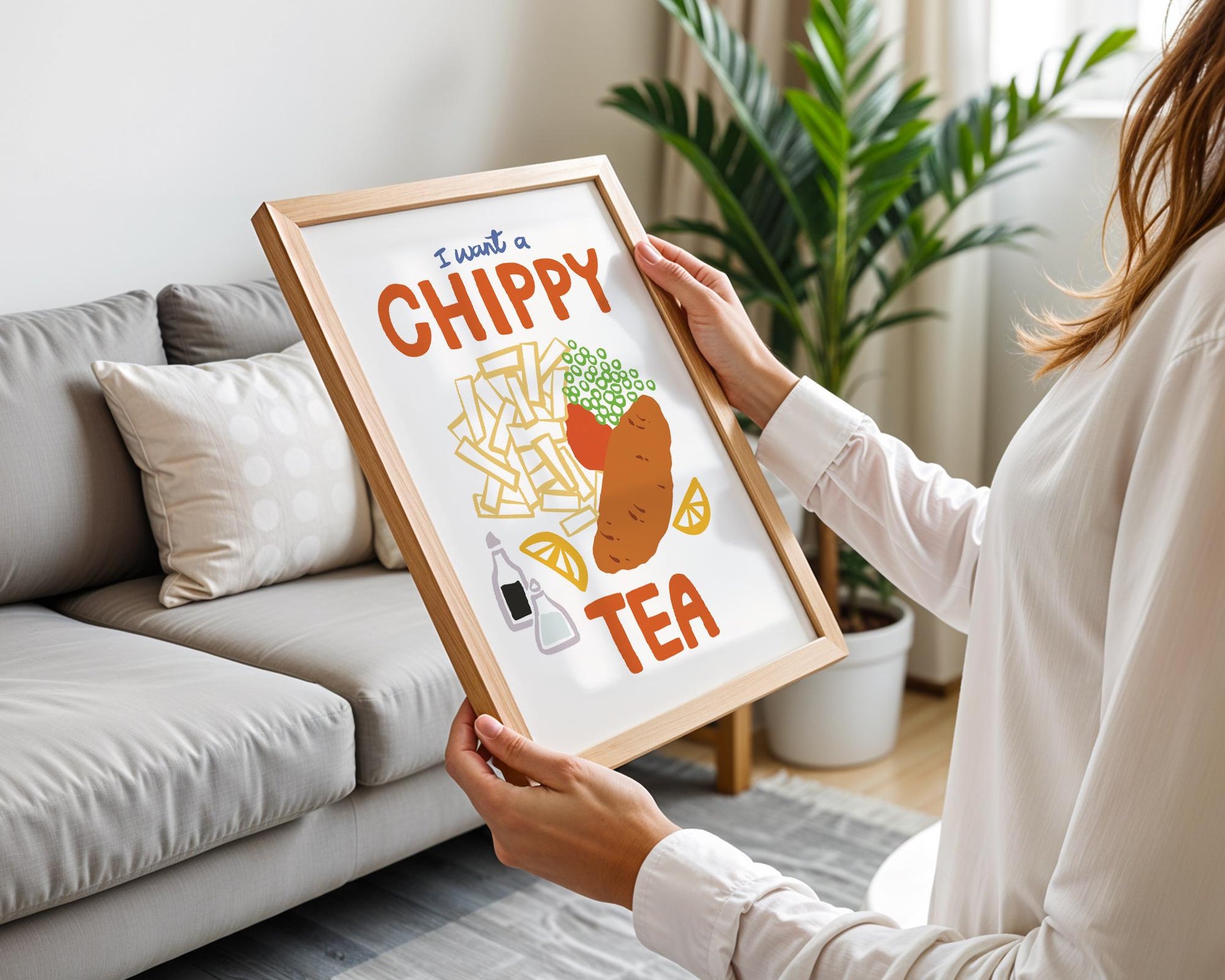 women holding I Want a Chippy Tea Print